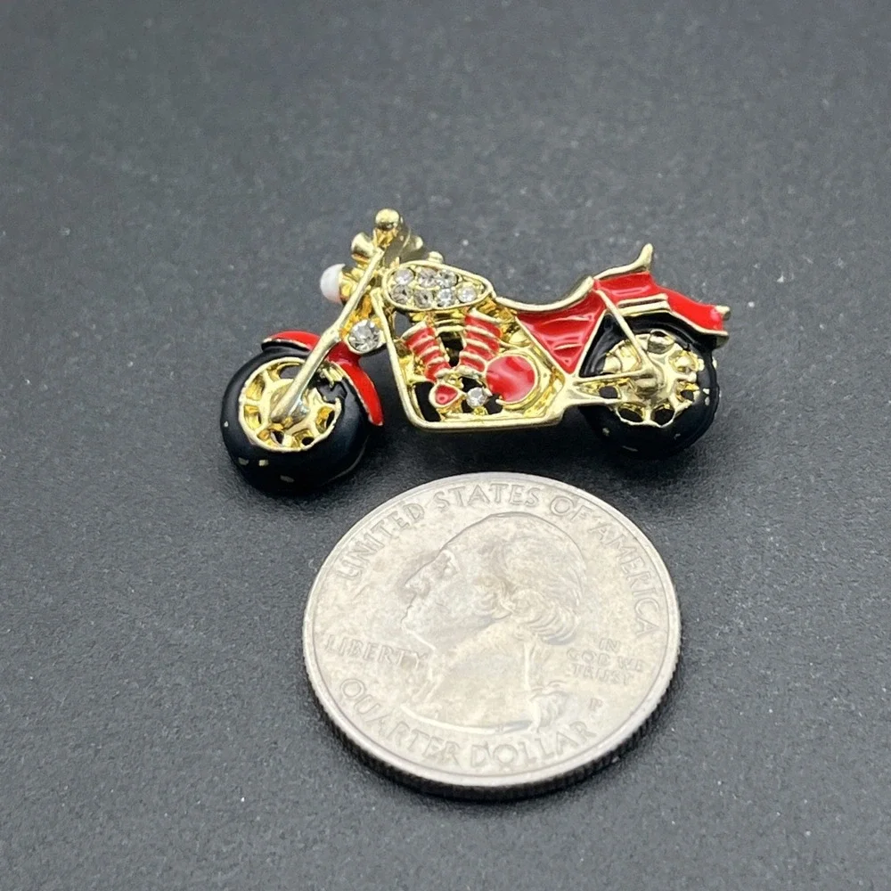 Red‎ Motorcycle Rhinestones Bling Lapel Hat Pin
